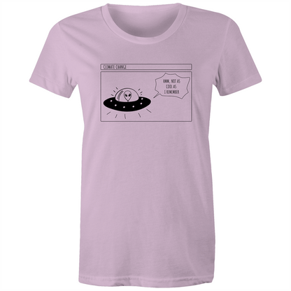 Alien Climate Change - Women's T-shirt Lavender Womens T-shirt comic Environment Funny Retro Sci Fi Womens