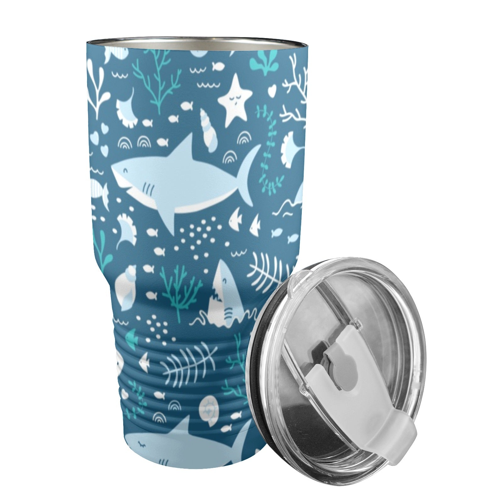 Happy Sharks - 30oz Insulated Stainless Steel Mobile Tumbler 30oz Insulated Stainless Steel Mobile Tumbler animal