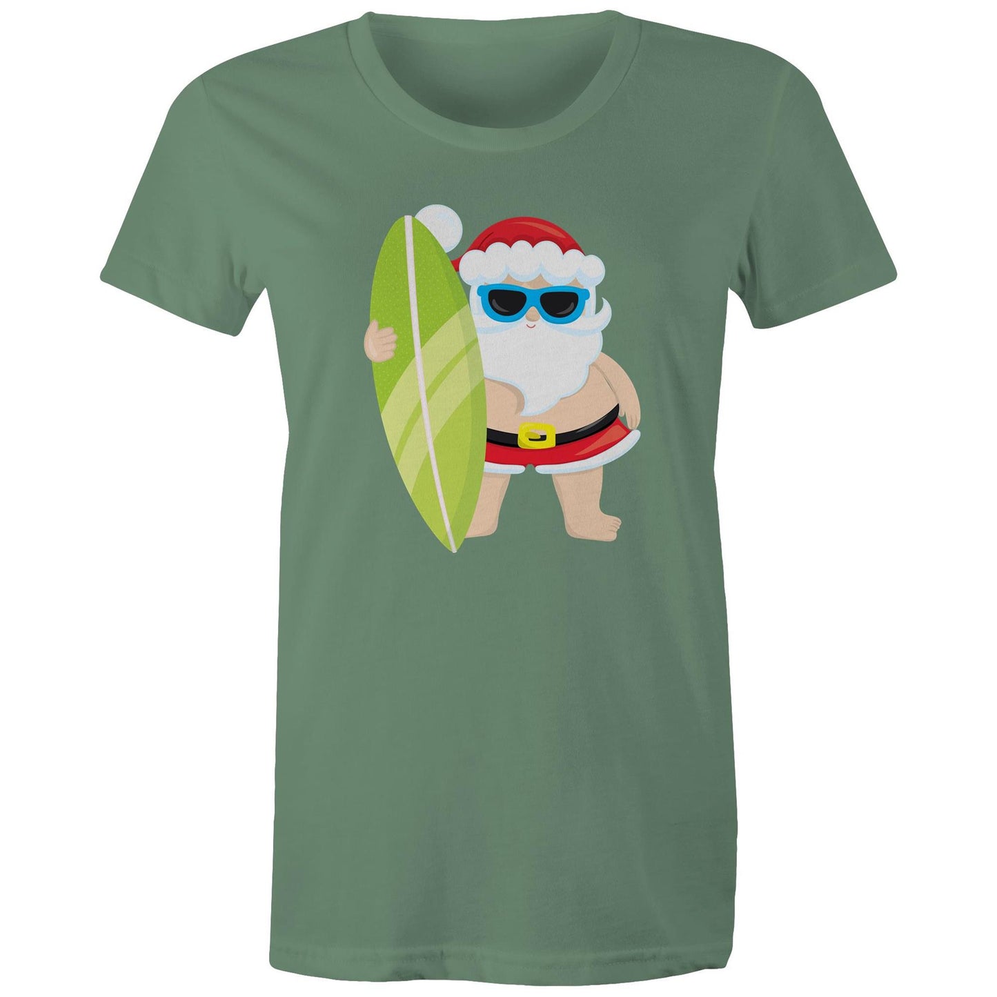Surf Santa - Womens T-shirt Sage Christmas Womens T-shirt Merry Christmas