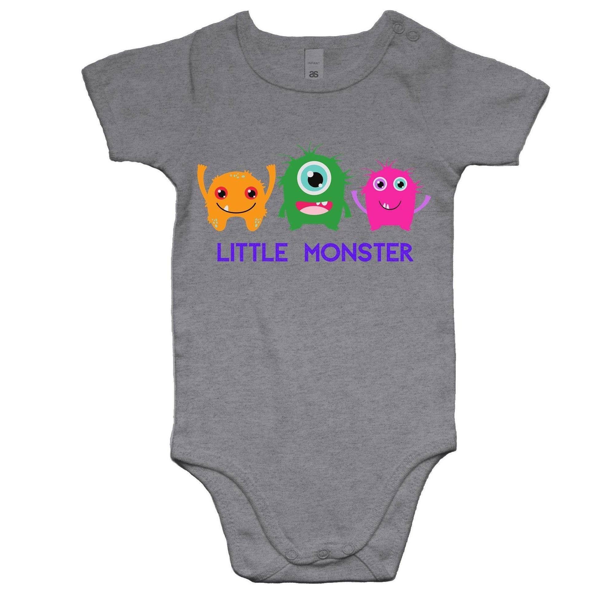 Little Monster - Baby Bodysuit Grey Marle Baby Bodysuit comic Funny kids Sci Fi Space