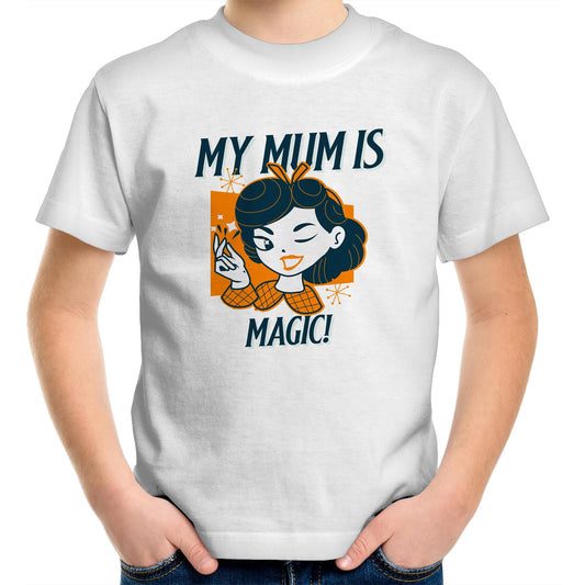 My Mum Is Magic - Kids Youth Crew T-Shirt White Kids Youth T-shirt Mum Retro