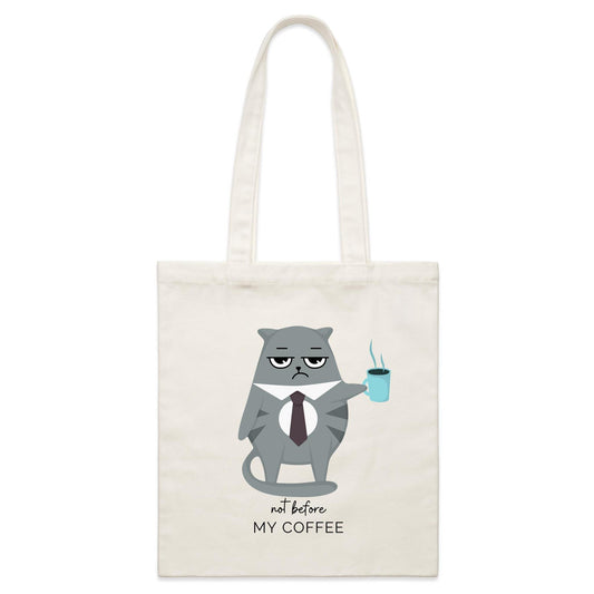 Not Before My Coffee, Cranky Cat - Parcel Canvas Tote Bag Default Title Parcel Tote Bag animal Coffee