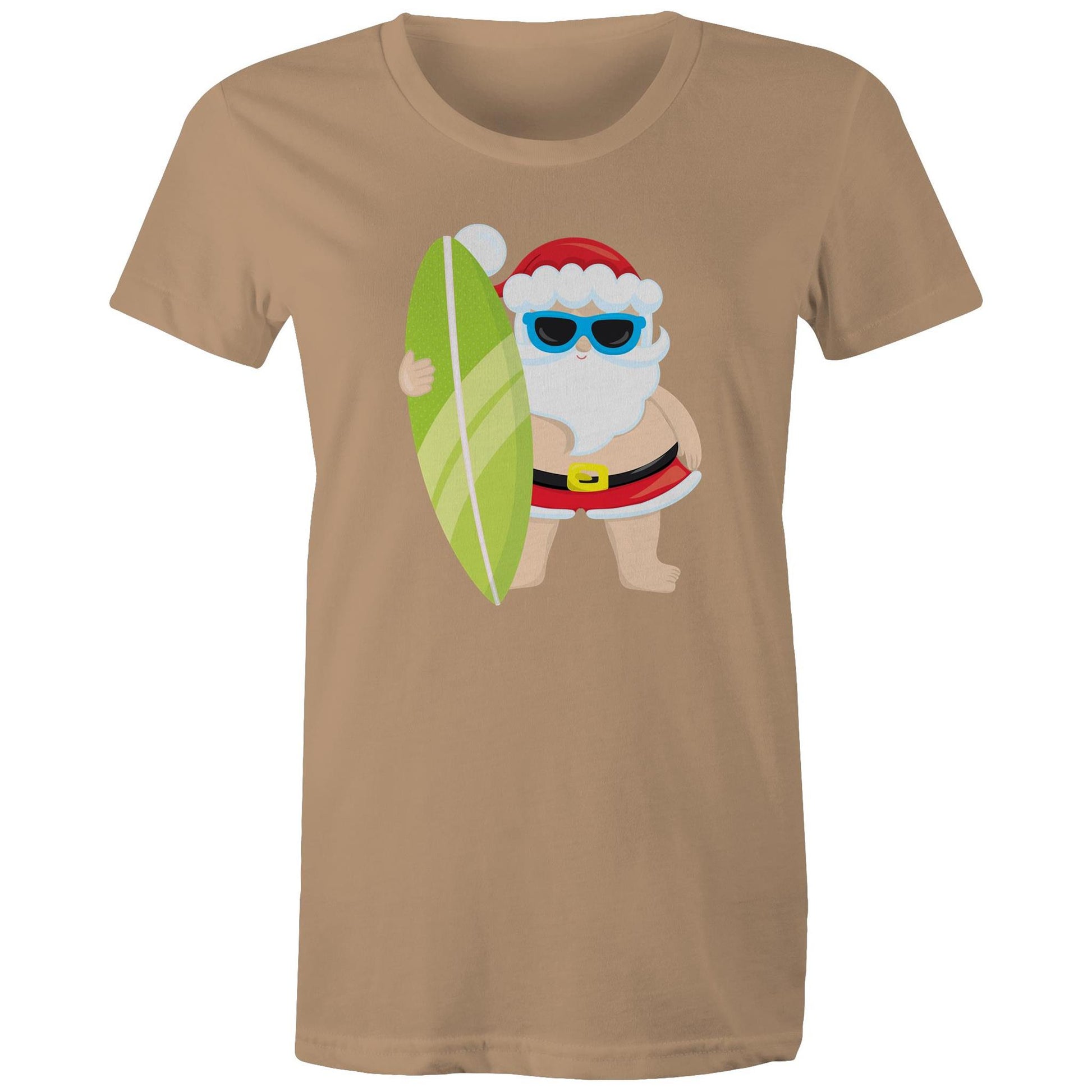 Surf Santa - Womens T-shirt Tan Christmas Womens T-shirt Merry Christmas
