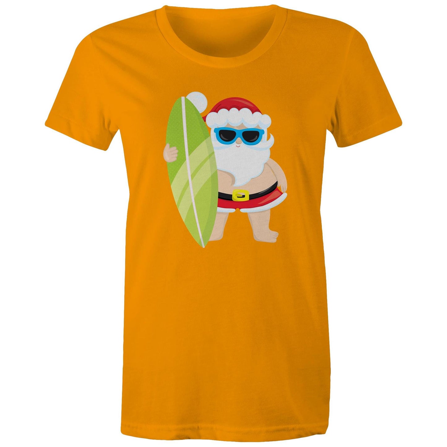 Surf Santa - Womens T-shirt Orange Christmas Womens T-shirt Merry Christmas