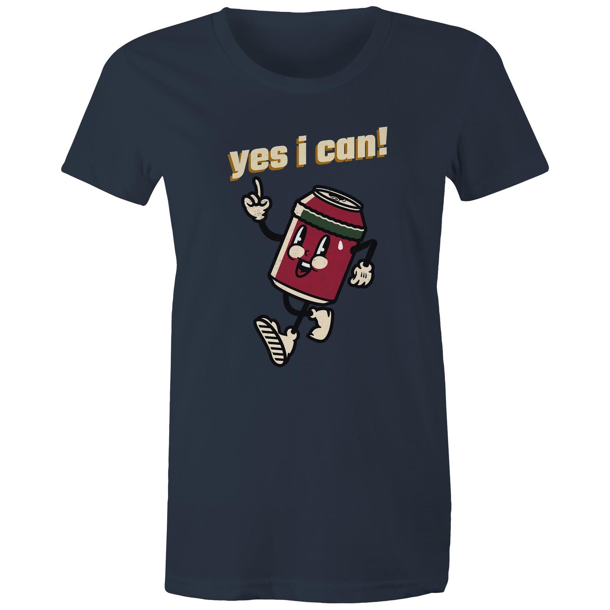 Yes I Can! - Womens T-shirt Navy Womens T-shirt Motivation Retro