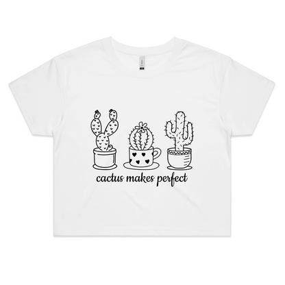 Cactus Makes Perfect - Womens Crop Tee White Womens Crop Top Plants Womens