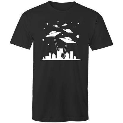Space Invasion - Mens T-Shirt Black Mens T-shirt comic Funny Mens Retro Sci Fi Space