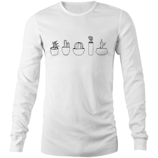 Cactus Line - Long Sleeve T-Shirt White Unisex Long Sleeve T-shirt Mens Plants Womens