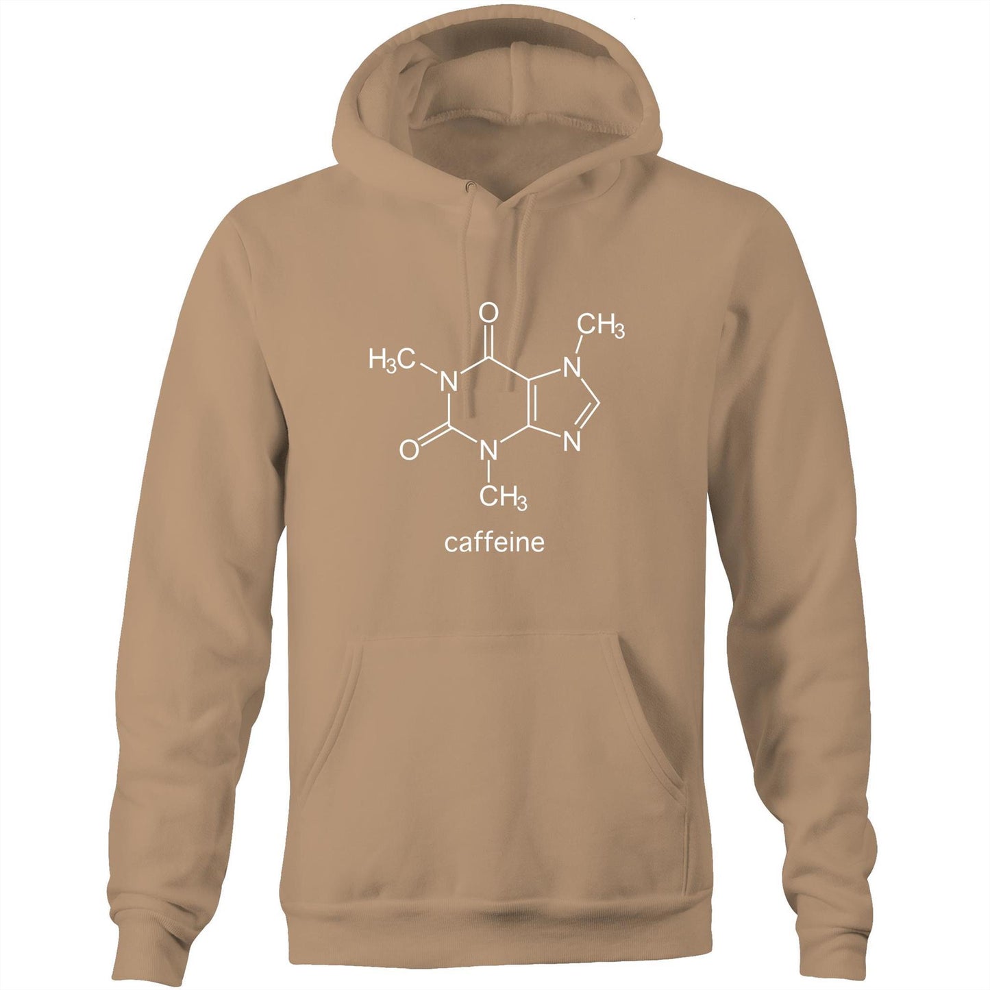 Caffeine Molecule - Pocket Hoodie Sweatshirt Tan Hoodie Coffee Mens Science Womens