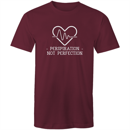 Perspiration Not Perfection - Short Sleeve T-shirt Burgundy Fitness T-shirt Fitness Mens Womens