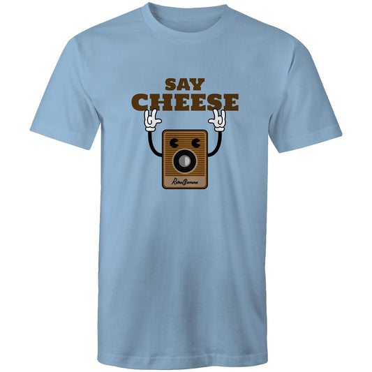 Say Cheese, Retro Camera - Mens T-Shirt Carolina Blue Mens T-shirt Retro Tech