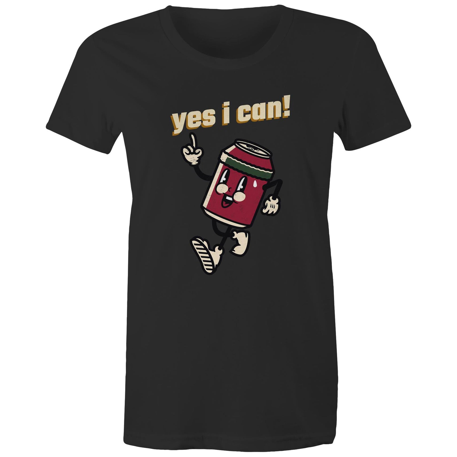 Yes I Can! - Womens T-shirt Black Womens T-shirt Motivation Retro