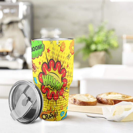 Comic Book Yellow - 30oz Insulated Stainless Steel Mobile Tumbler 30oz Insulated Stainless Steel Mobile Tumbler comic
