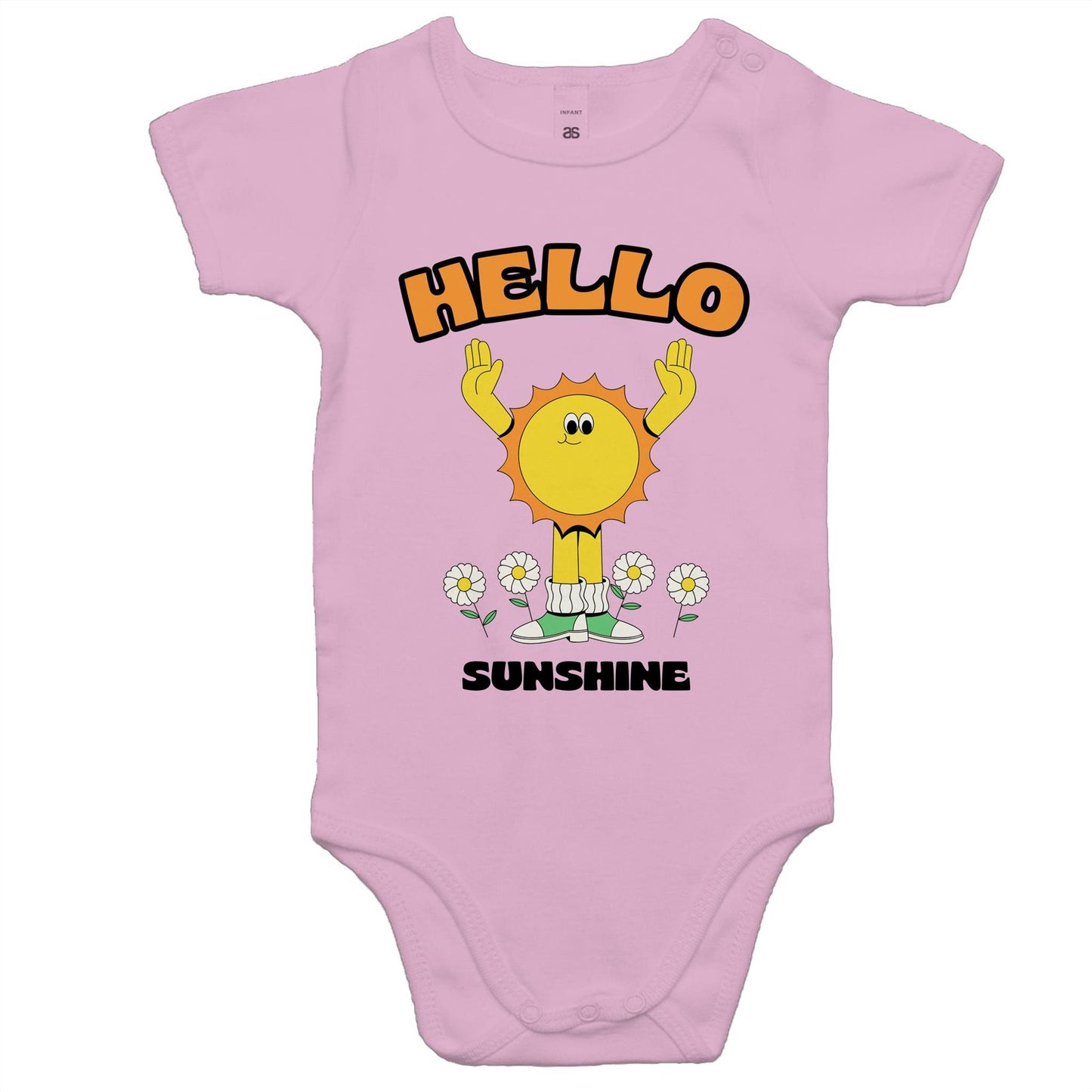 Hello Sunshine - Baby Bodysuit Pink Baby Bodysuit Retro Summer