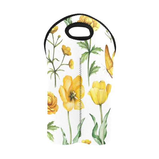 Yellow Flowers - 2-Bottle Neoprene Wine Bag 2 Bottle Wine Bag