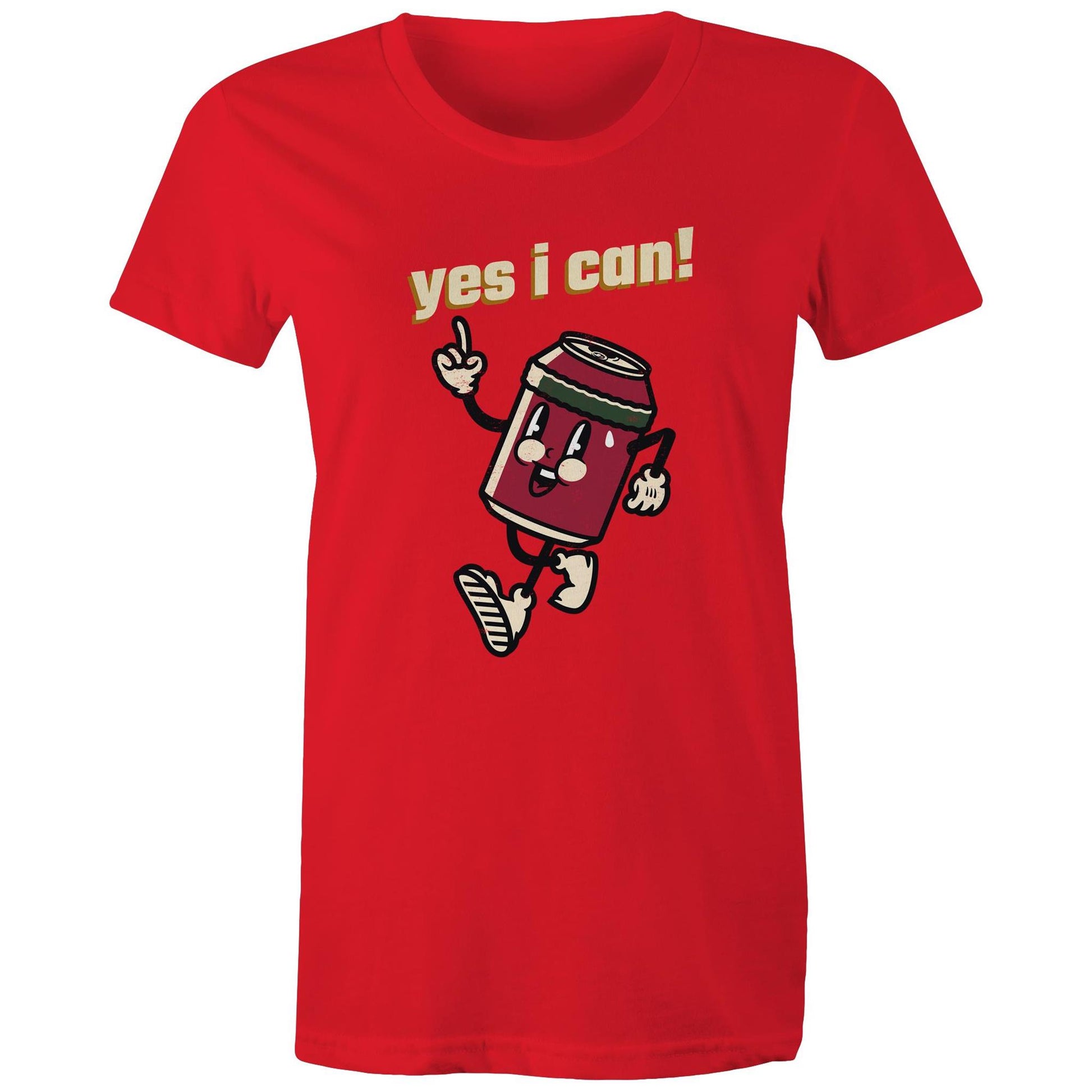 Yes I Can! - Womens T-shirt Red Womens T-shirt Motivation Retro