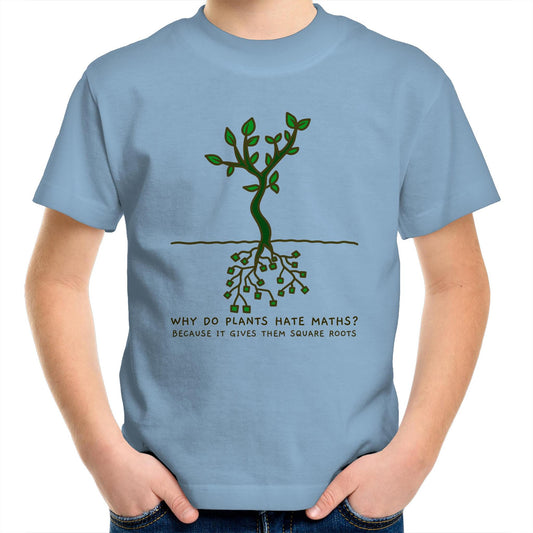 Square Roots - Kids Youth Crew T-Shirt Carolina Blue Kids Youth T-shirt Maths Plants Science