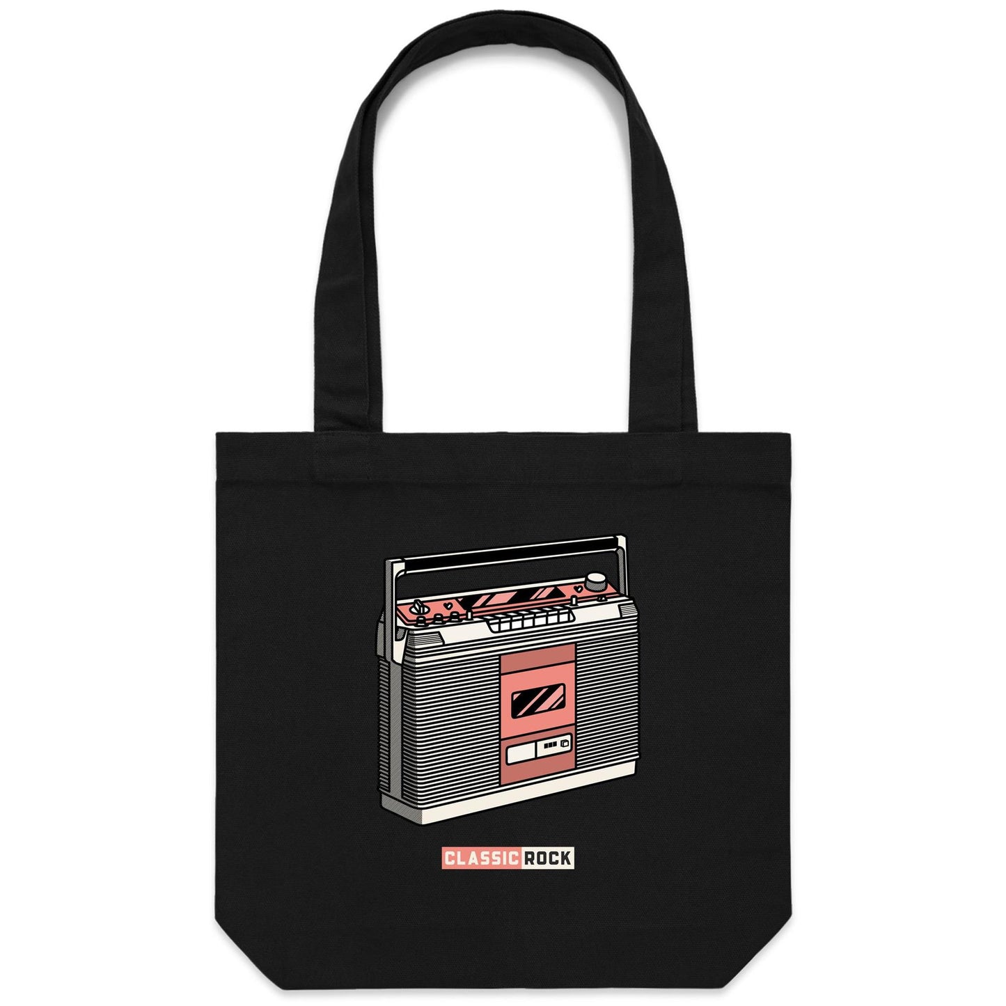 Classic Rock, Cassette Player - Canvas Tote Bag Black One Size Tote Bag Music Retro