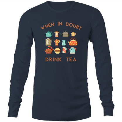 Drink Tea - Long Sleeve T-Shirt Navy Unisex Long Sleeve T-shirt Mens Tea Womens