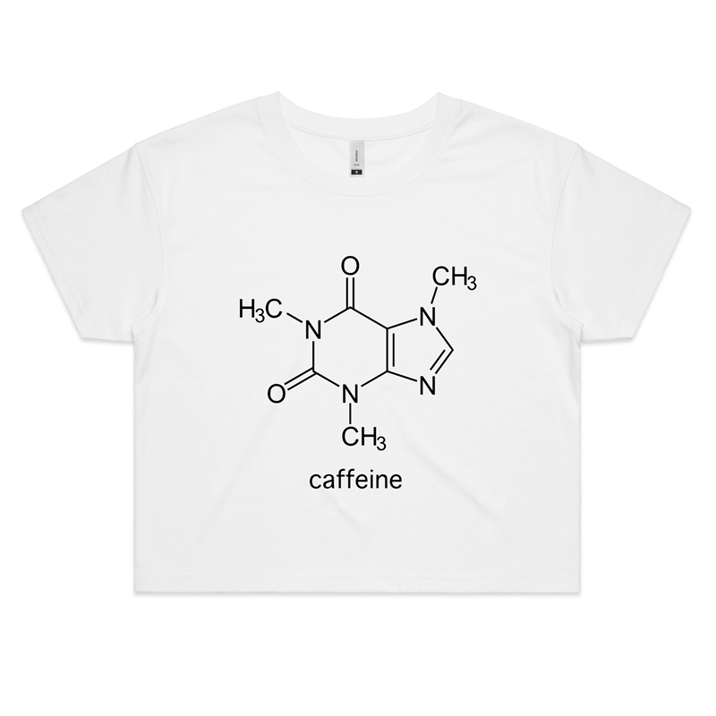 Caffeine Molecule - Womens Crop Tee White Womens Crop Top Coffee Science Womens