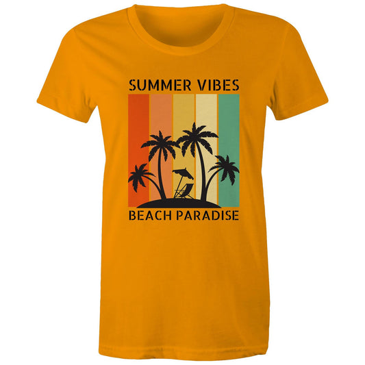 Beach Paradise - Womens T-shirt Orange Womens T-shirt Summer Surf