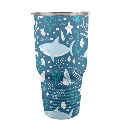 Happy Sharks - 30oz Insulated Stainless Steel Mobile Tumbler 30oz Insulated Stainless Steel Mobile Tumbler animal