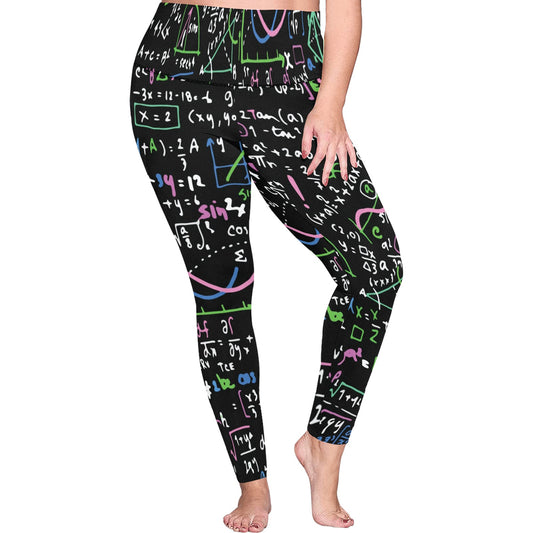 Equations In Green And Pink - Women's Plus Size High Waist Leggings Women's Plus Size High Waist Leggings Maths Science