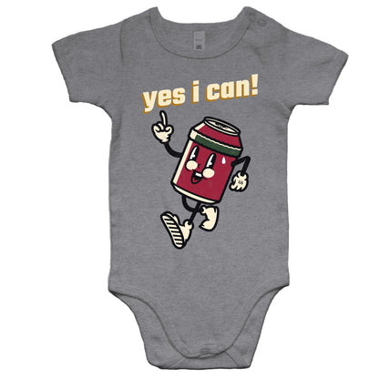 Yes I Can! - Baby Bodysuit Grey Marle Baby Bodysuit Motivation Retro