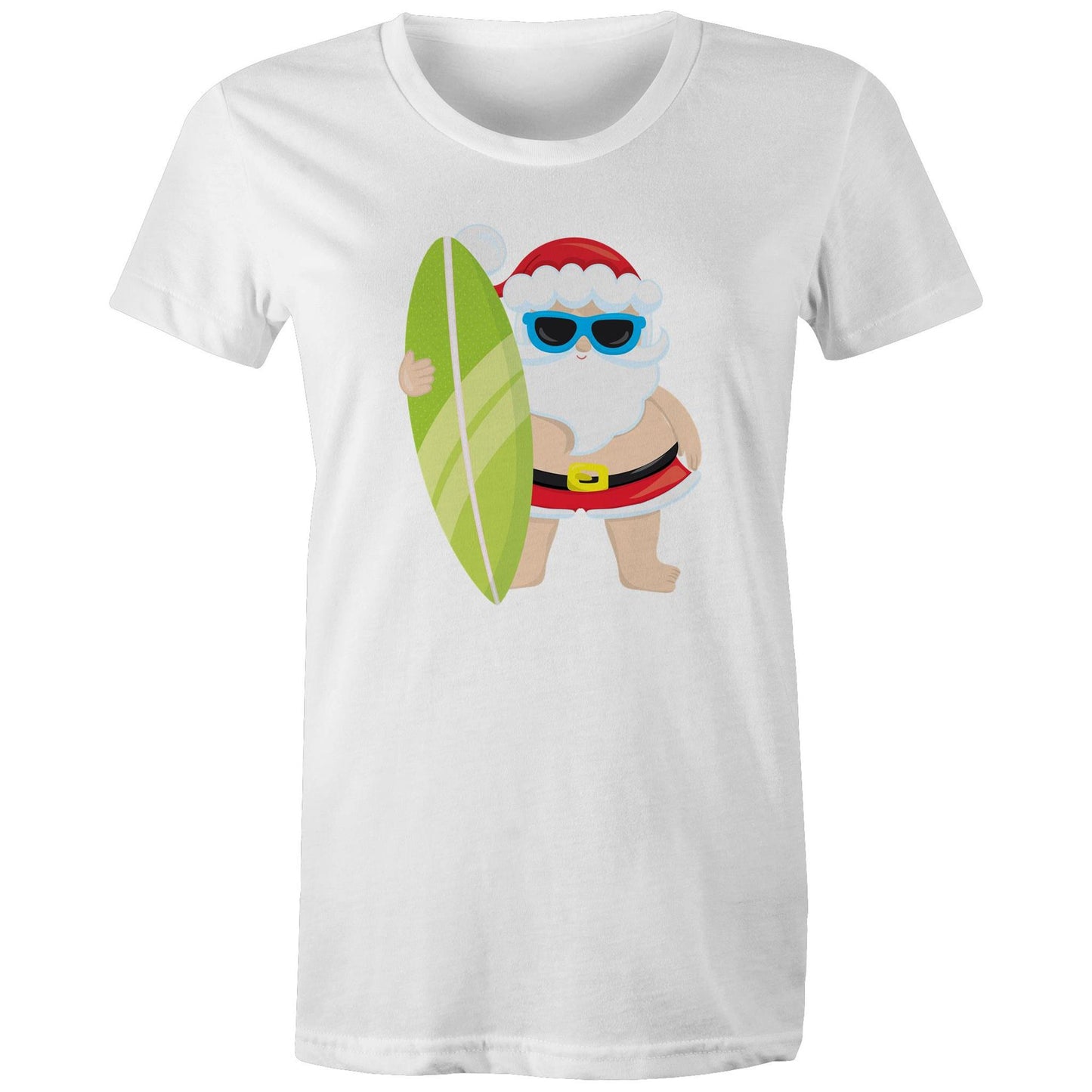 Surf Santa - Womens T-shirt White Christmas Womens T-shirt Merry Christmas
