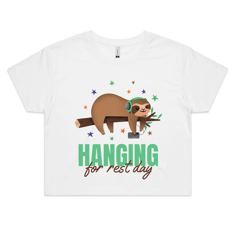 Hanging For Rest Day - Womens Crop Tee White Fitness Crop Fitness Womens