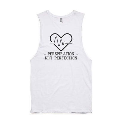 Perspiration Not Perfection - Mens Tank Top Tee White Mens Tank Fitness Mens