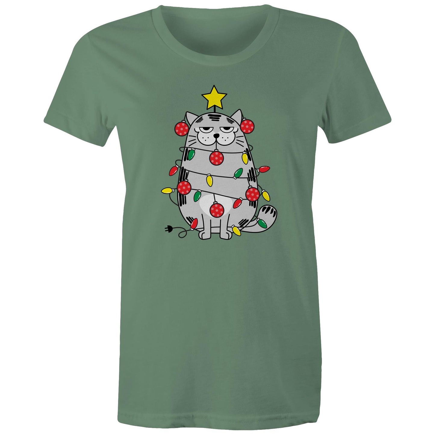 Christmas Cat - Womens T-shirt Sage Christmas Womens T-shirt Merry Christmas