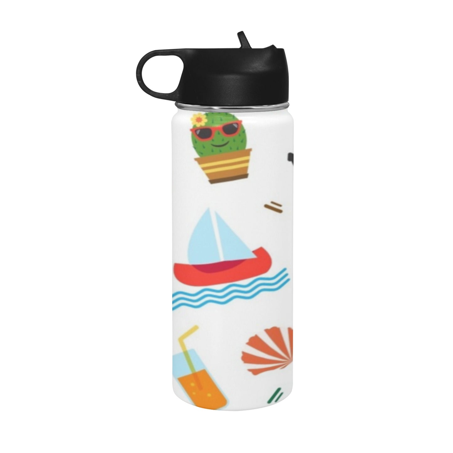 Beach Time Insulated Water Bottle with Straw Lid (18 oz) Insulated Water Bottle with Straw Lid