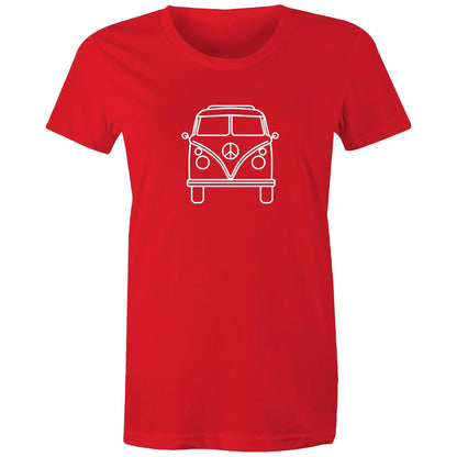 Beach Van - Women's T-shirt Red Womens T-shirt Retro Summer Surf Womens