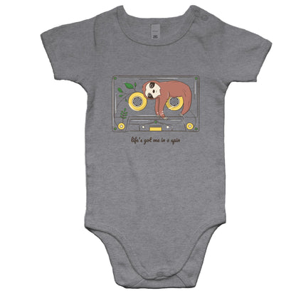 Cassette, Life's Got Me In A Spin - Baby Bodysuit Grey Marle Baby Bodysuit animal Music Retro