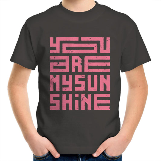 You Are My Sunshine Pink - Kids Youth Crew T-Shirt Charcoal Kids Youth T-shirt
