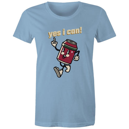 Yes I Can! - Womens T-shirt Carolina Blue Womens T-shirt Motivation Retro