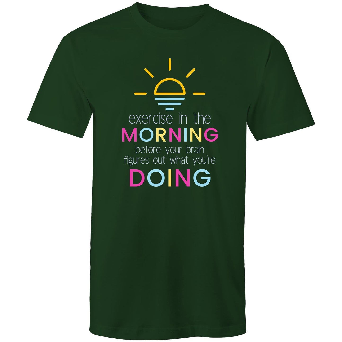 Exercise In The Morning - Short Sleeve T-shirt Forest Green Fitness T-shirt Fitness Mens Womens