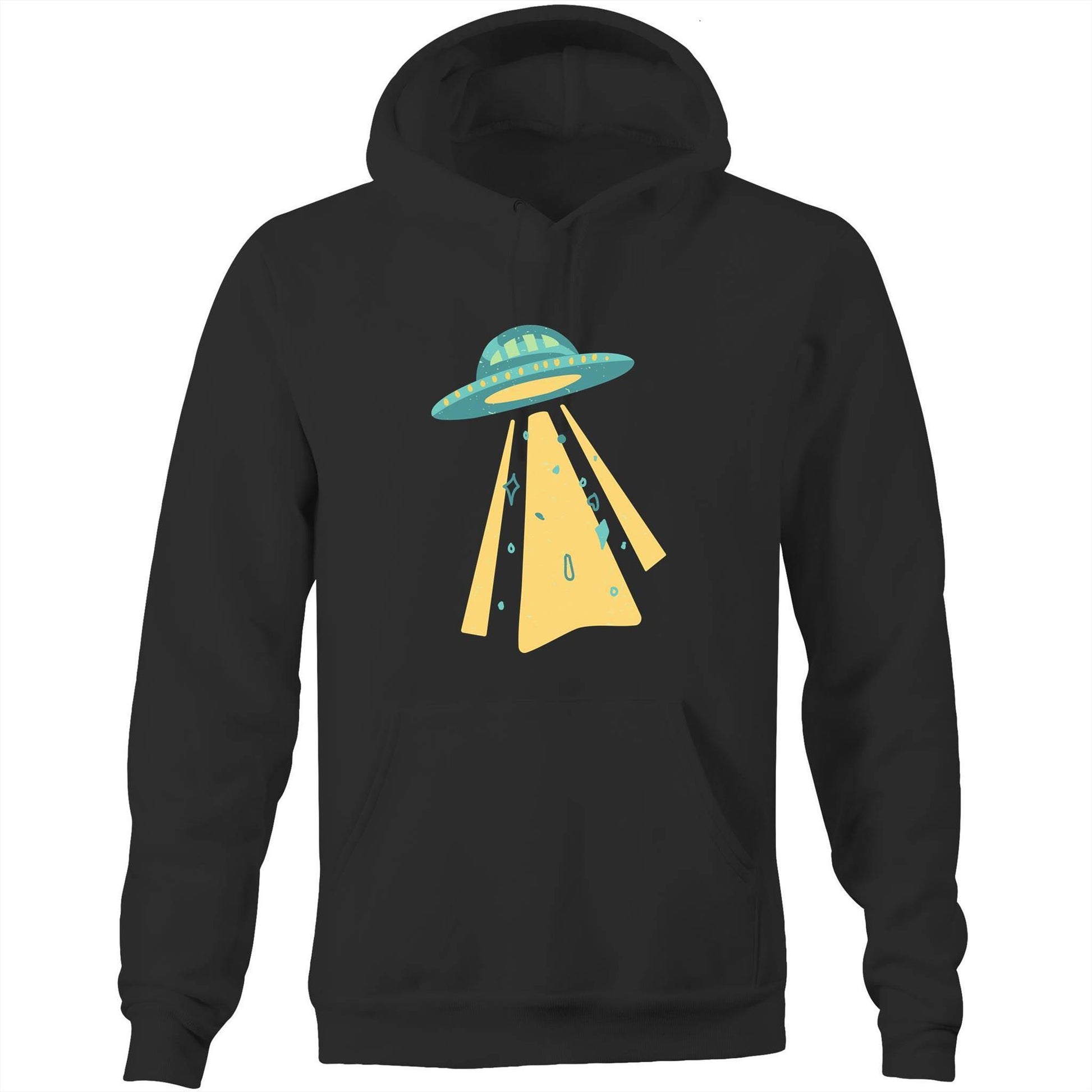 UFO - Pocket Hoodie Sweatshirt Black Hoodie Mens Retro Sci Fi Space Womens