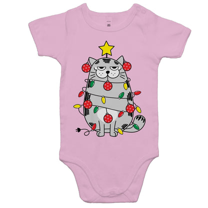 Christmas Cat - Baby Onesie Romper Pink Christmas Baby Bodysuit Merry Christmas