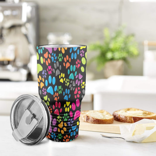 Bright Paw Prints - 30oz Insulated Stainless Steel Mobile Tumbler 30oz Insulated Stainless Steel Mobile Tumbler