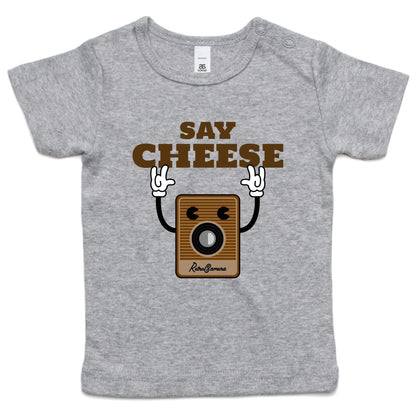 Say Cheese, Retro Camera - Baby T-shirt Grey Marle Baby T-shirt Retro Tech