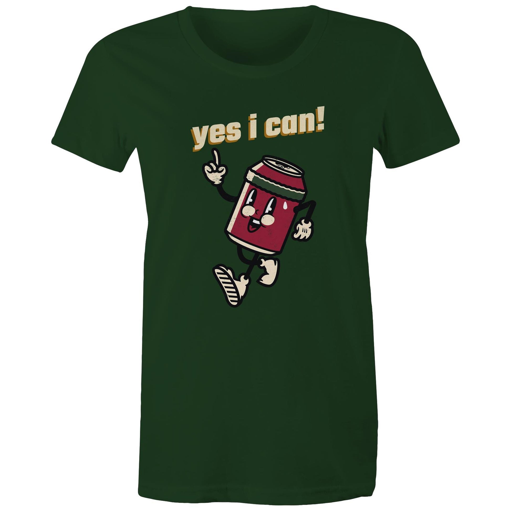 Yes I Can! - Womens T-shirt Forest Green Womens T-shirt Motivation Retro