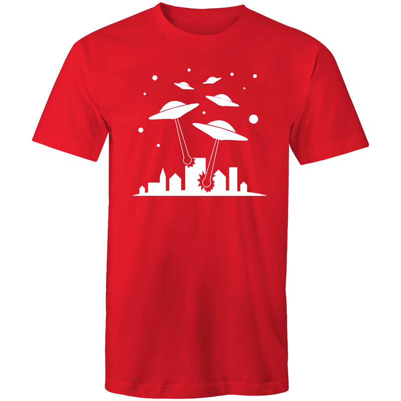 Space Invasion - Mens T-Shirt Red Mens T-shirt comic Funny Mens Retro Sci Fi Space