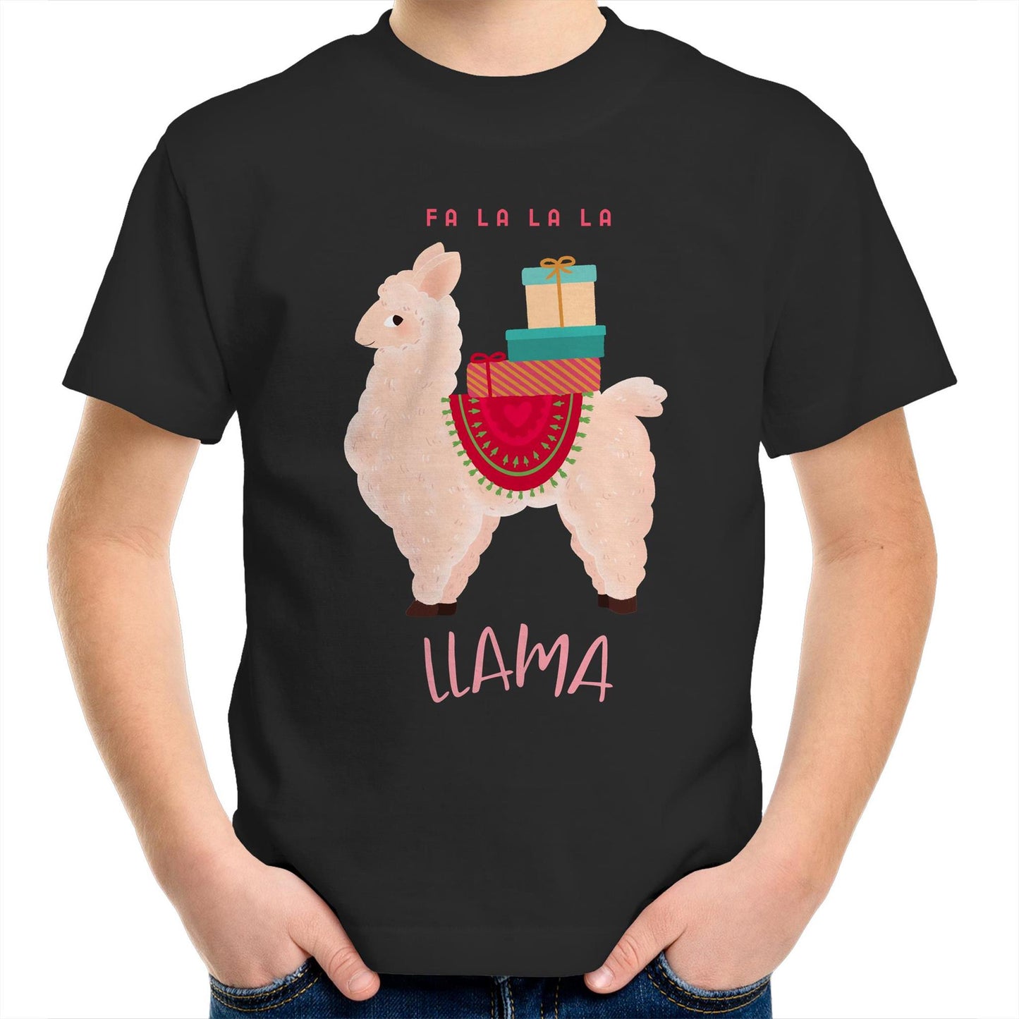 Llama Christmas - Kids Youth Crew T-Shirt Black Christmas Kids T-shirt Merry Christmas