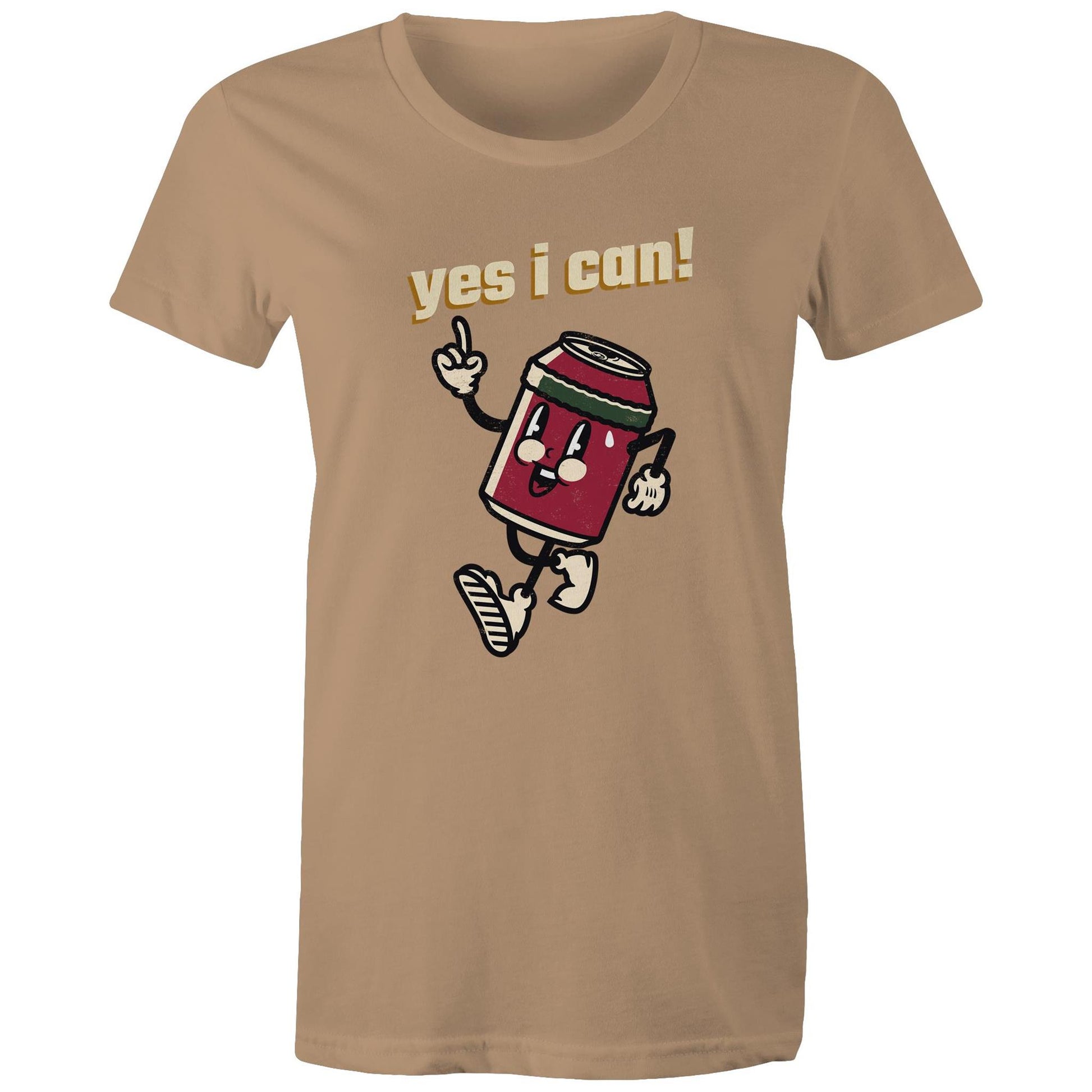 Yes I Can! - Womens T-shirt Tan Womens T-shirt Motivation Retro