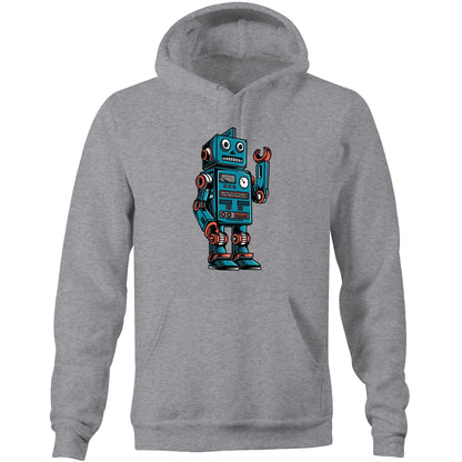 Robot - Pocket Hoodie Sweatshirt Grey Marle Hoodie Sci Fi