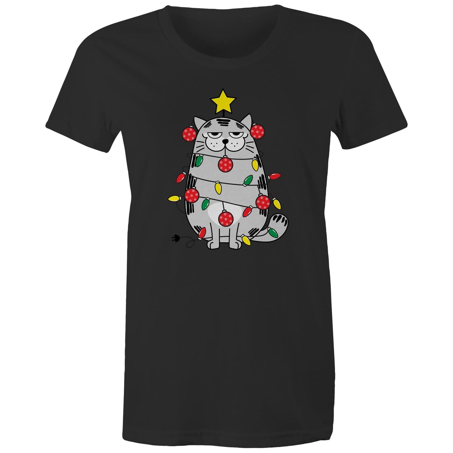 Christmas Cat - Womens T-shirt Black Christmas Womens T-shirt Merry Christmas