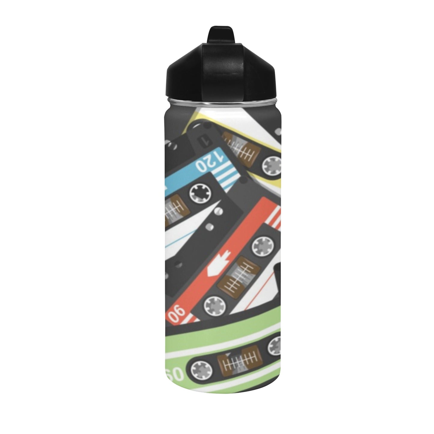 Cassette Tapes Insulated Water Bottle with Straw Lid (18 oz) Insulated Water Bottle with Straw Lid