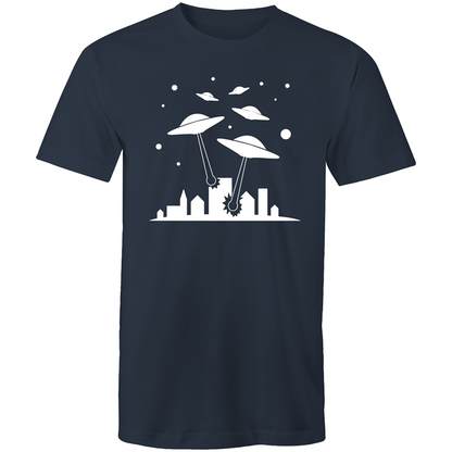 Space Invasion - Mens T-Shirt Navy Mens T-shirt comic Funny Mens Retro Sci Fi Space